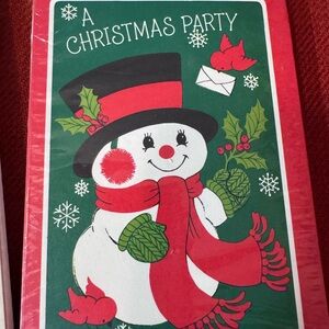 Cheerful Snowman Holiday Invitations - Red and Green